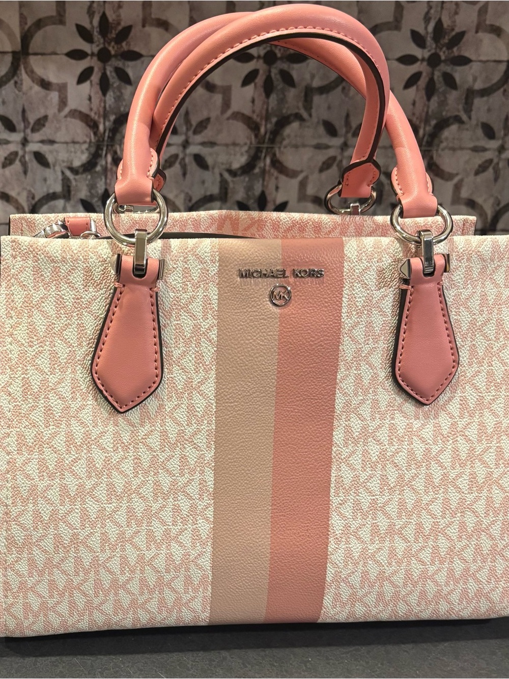 Michael Kors Pink and Cream Stripe Satchel